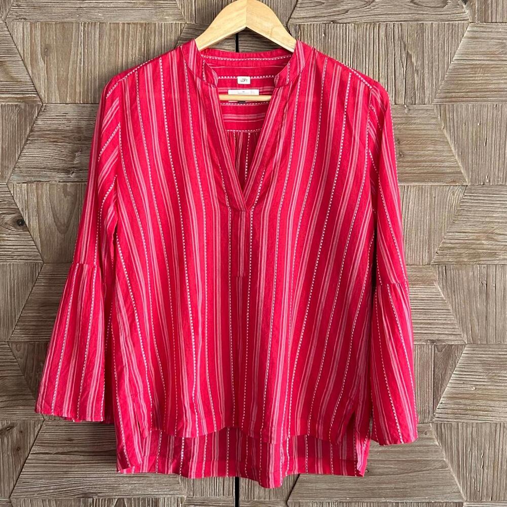 Ann Taylor Loft Womens Red Henley Tunic Soften Shirt Blouse Size XS Boho